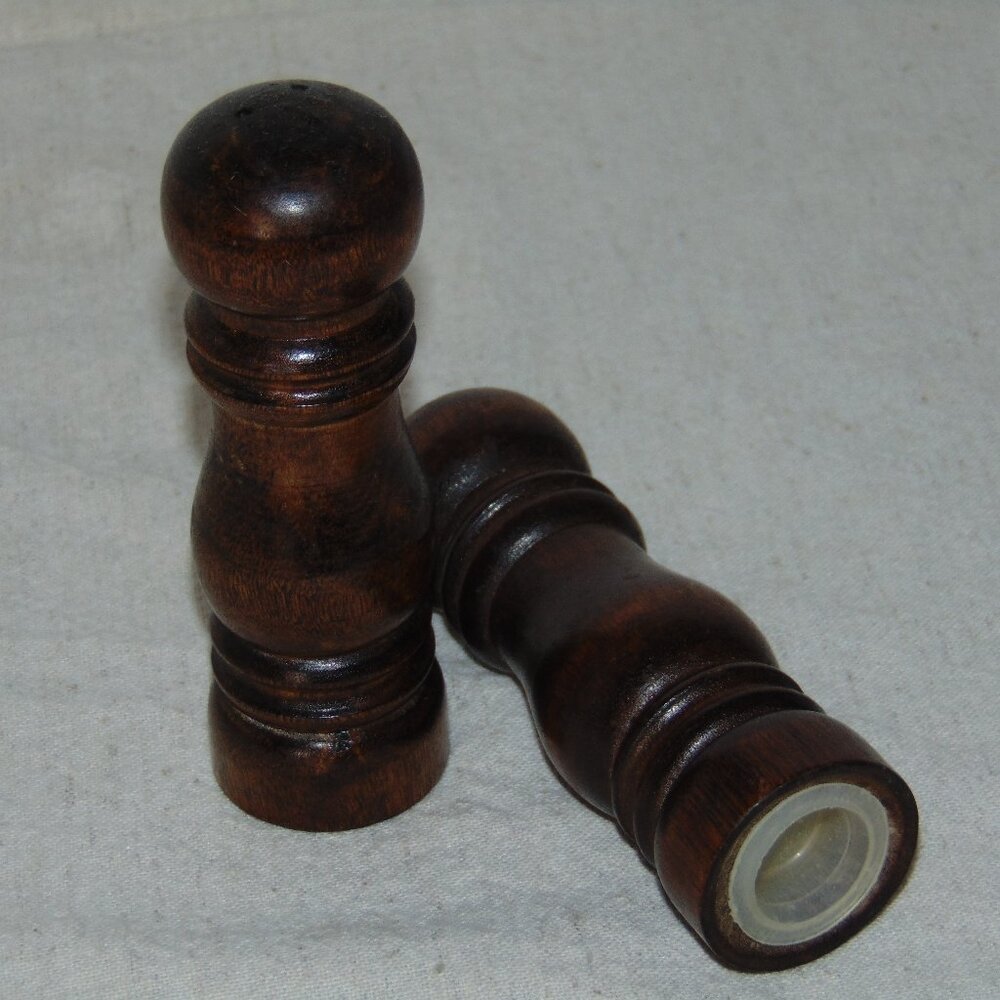 Vintage Mid Century Walnut Salt and Pepper Shaker Set
